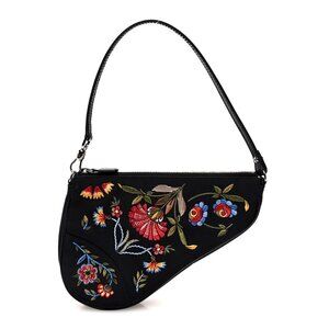 Christian Dior Embroidered Floral Saddle Pochette Shoulder Bag Handbag